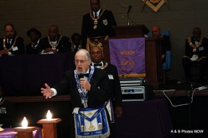 Fred giving the On Yonder Book Charge at Grand Lodge Grand Raising