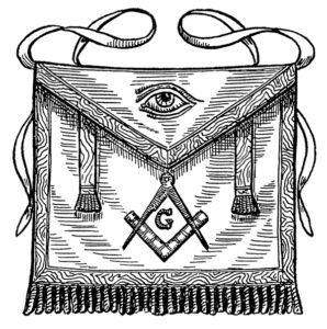 An illustration of the masonic symbol of decorated lamb skin apron. 