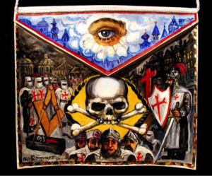 THE KNIGHTS TEMPLAR This rather Medieval themed Masonic painting dates from 2013. The symbolism encompasses lessons in regards to morality, spirituality, chivalry and the mortality of all humankind. Ari Roussimoff. 