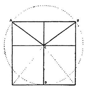 Egyptian squared circle problem (the lines A-C, B-C, and D-C are equal).