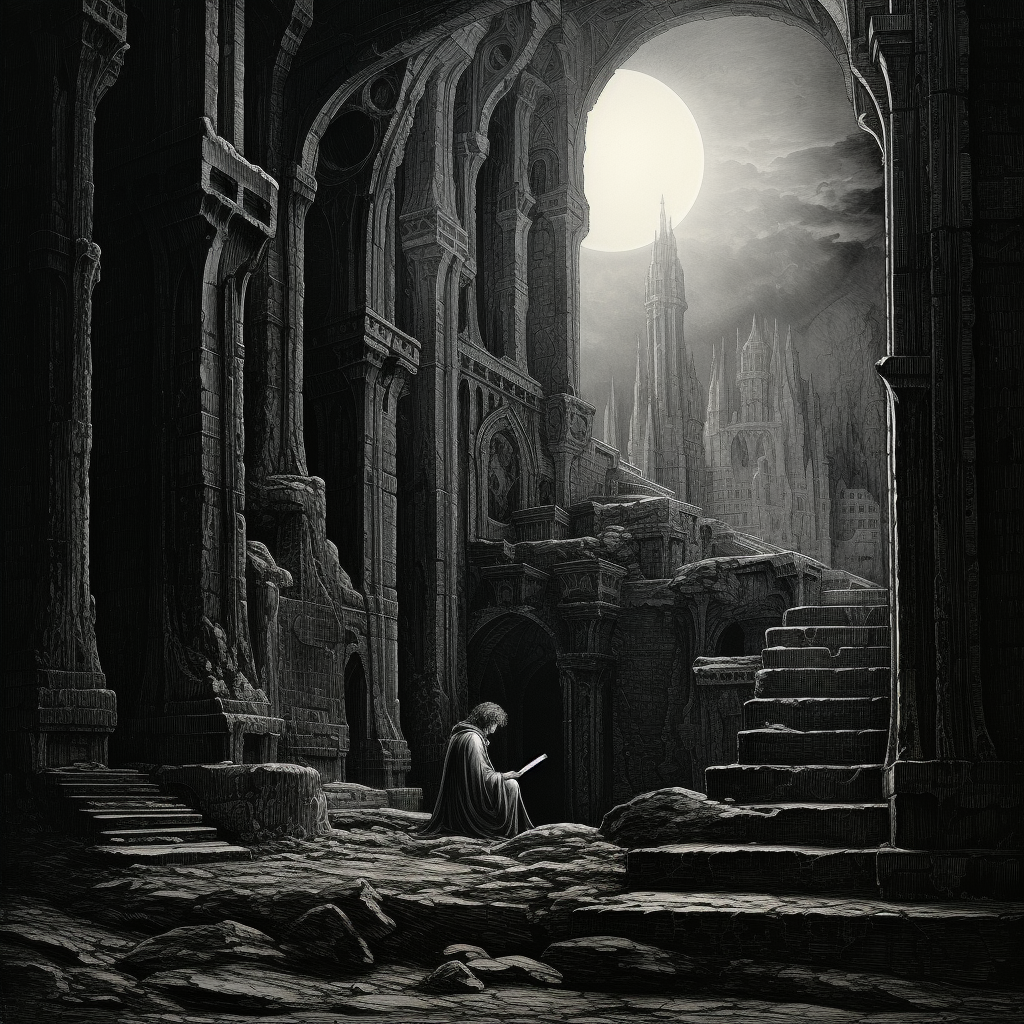 Masonry teaches us, will man best prepare for that Future which he hopes for. In the style of Gustave Doré.