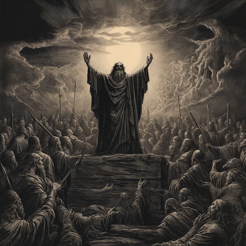 This is the rule of our hopes and the measure of our desire in this world; and on the day of death and judgment, the great sentence upon mankind shall be transacted according to our alms, which is the other part of charity. In the style of Gustave Doré.